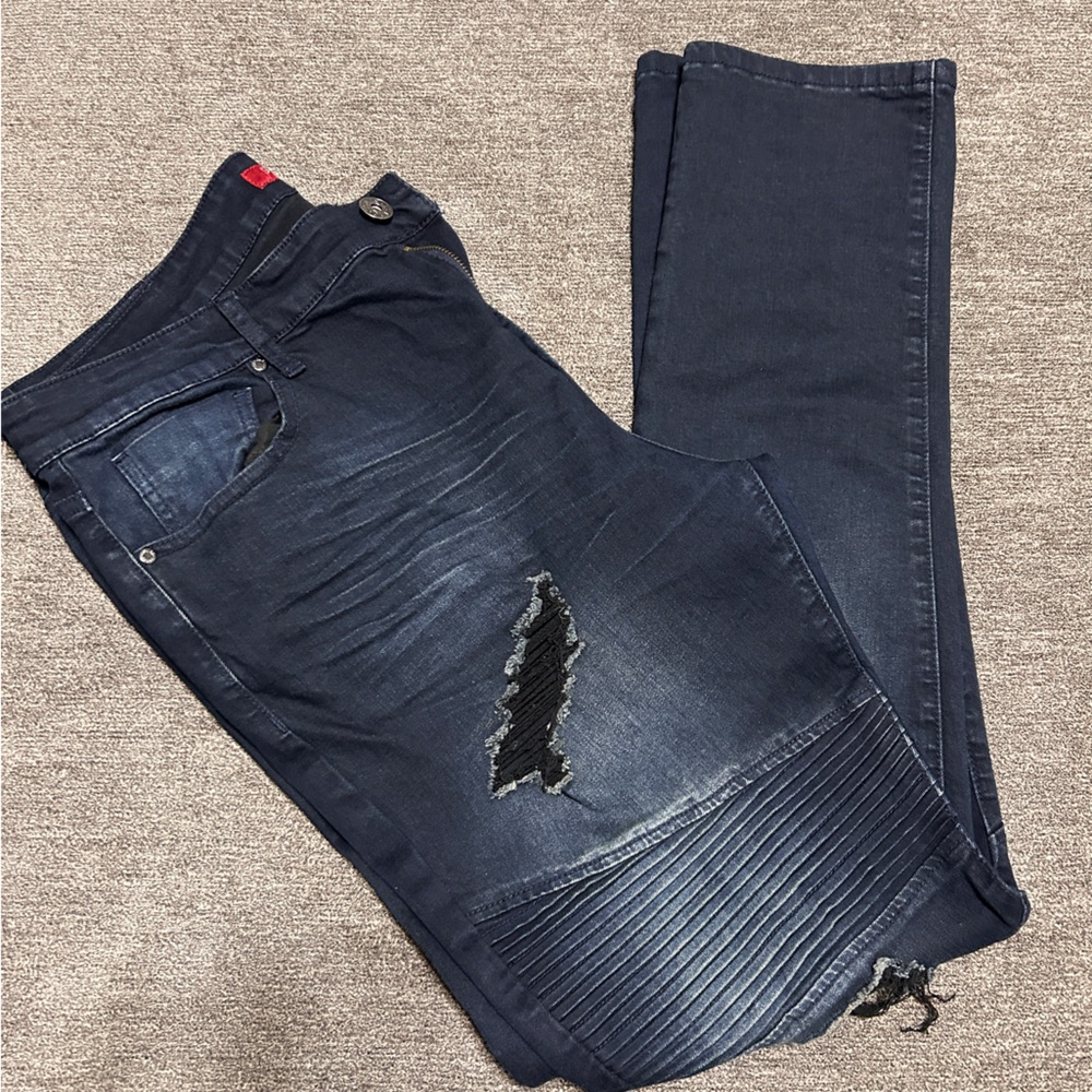Guess Men's Dark Blue Distressed Skinny Jeans 38x32 - Picture 2 of 4